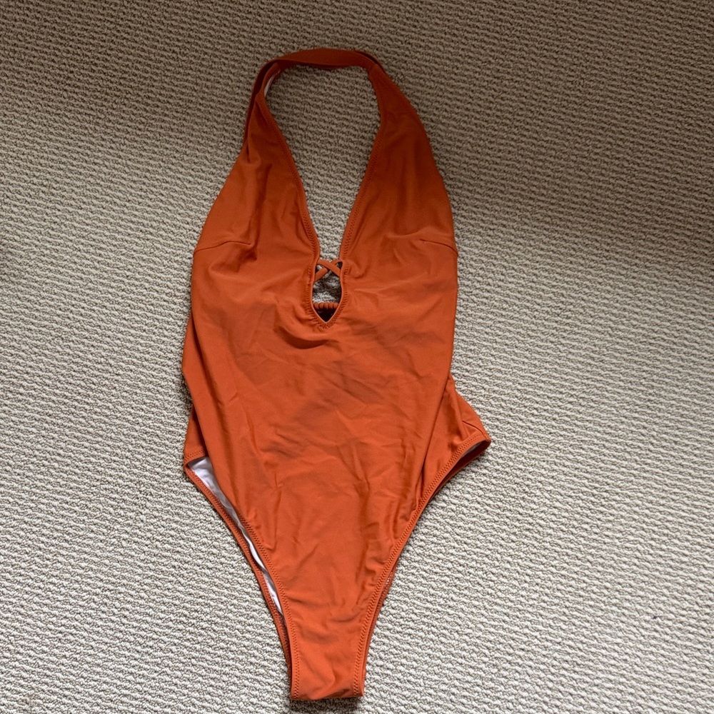 Orange Halter One-Piece Swimsuit